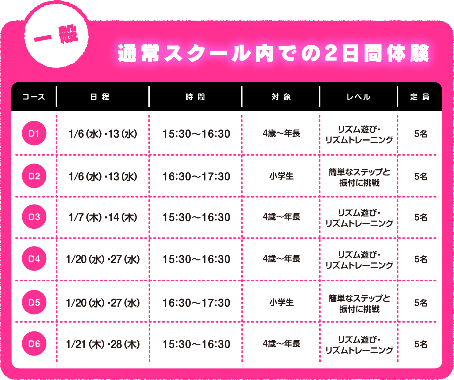 ＜一般＞通常スクール内での2日間体験