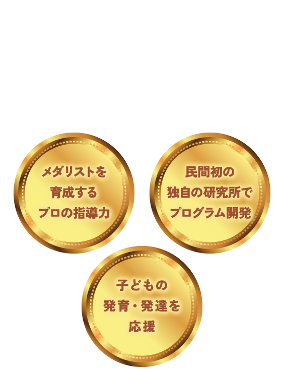 セントラルグループが選ばれる理由 メダリストを育成するプロの指導力 民間初の独自の研究所でプログラム開発 子どもの発育・発達を応援