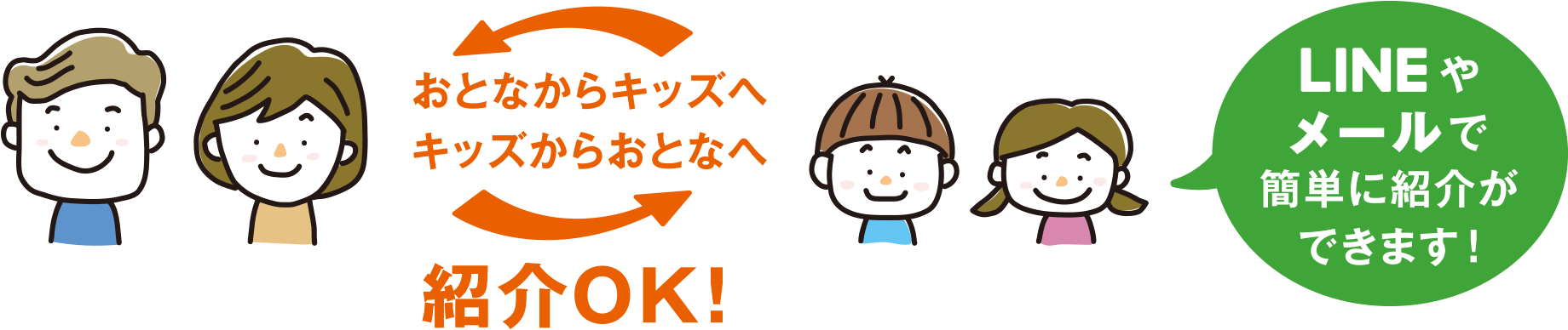 おとなからキッズへキッズからおとなへ紹介OK! LINEやメールで簡単に紹介ができます!