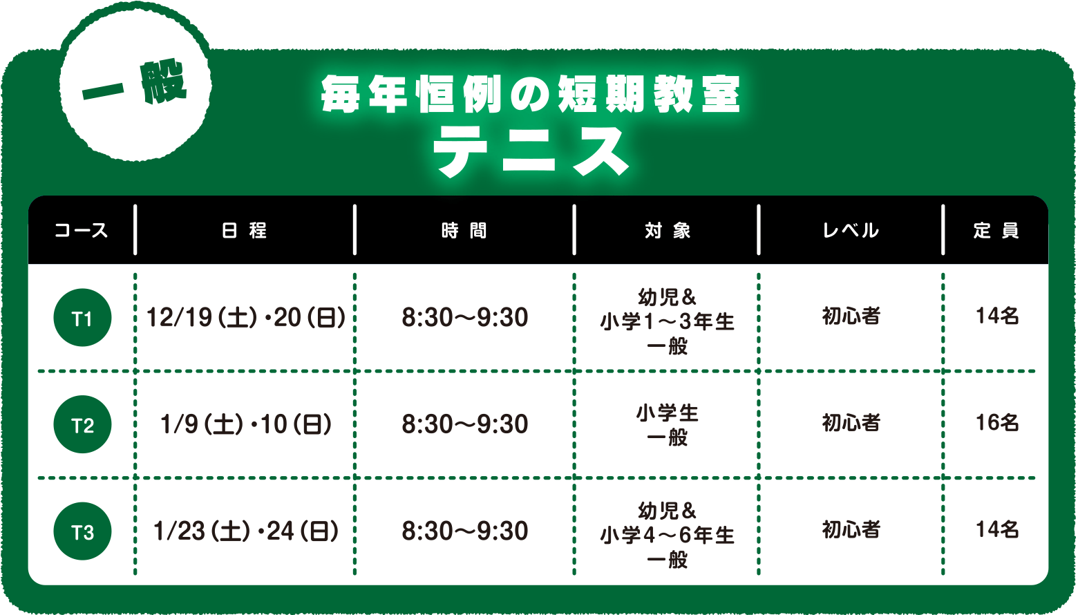 ＜一般＞毎年恒例の短期教室テニス