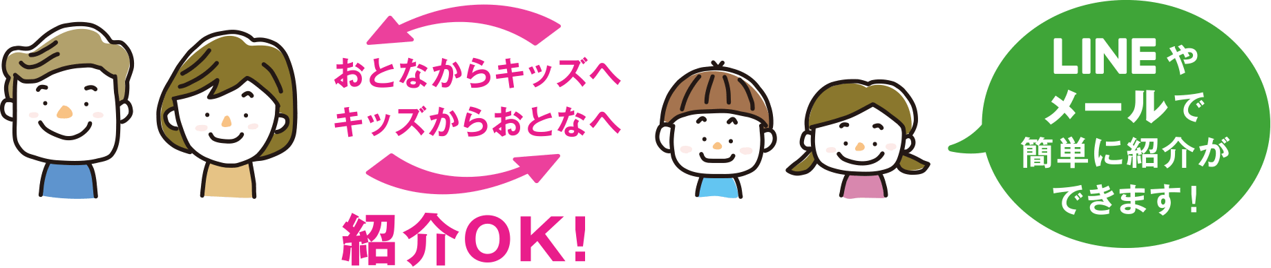 おとなからキッズへキッズからおとなへ紹介OK! LINEやメールで簡単に紹介ができます!